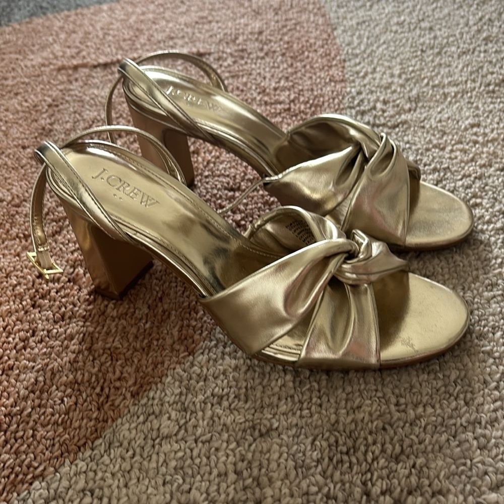 JCrew Gold Metallic Twisted Heel Sandal